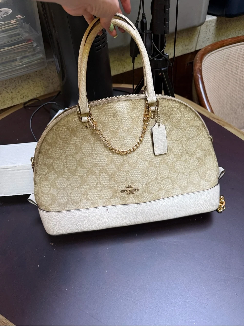Coach Khaki and Chalk Dome Satchel with Strawberry Charm